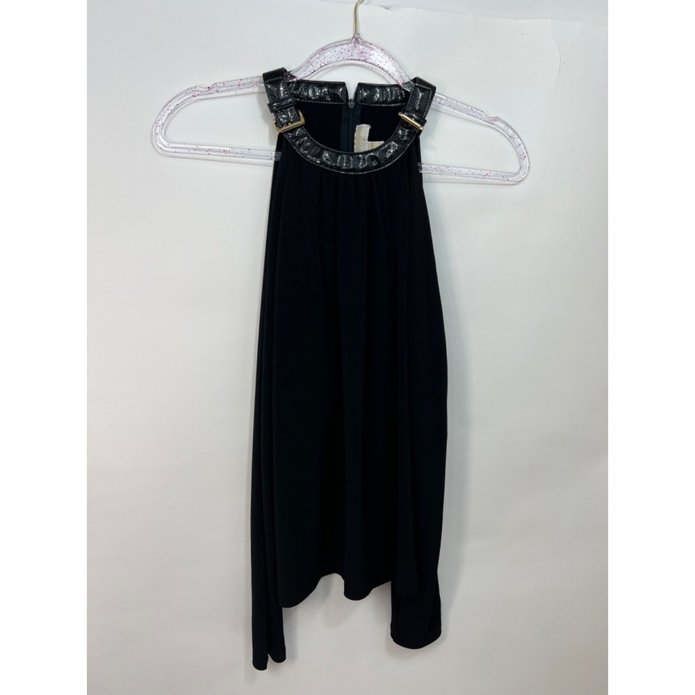 Michael Kors Blk Cold Shoulder Blouse Top Shirt with Buckle Collar Accent Sz XS